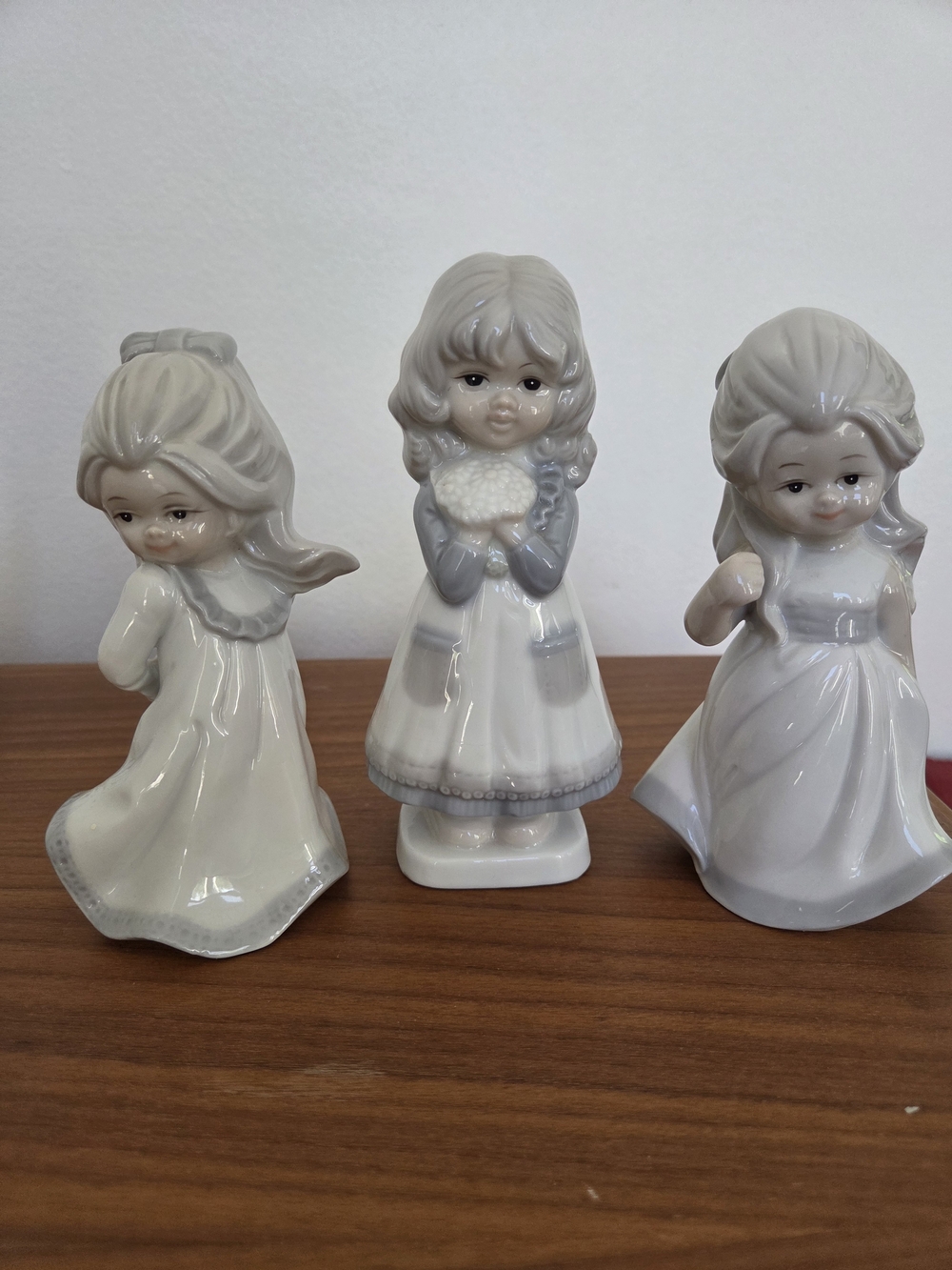 Porcelain Girl Figurine Set - Soft Gray and Cream Home Accent